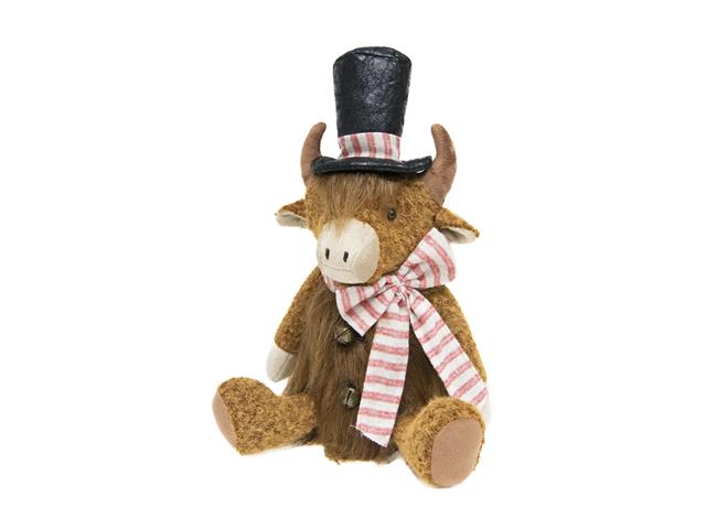 HIGHLAND COW WITH TOP HAT PLUSH SITTER (13.5")